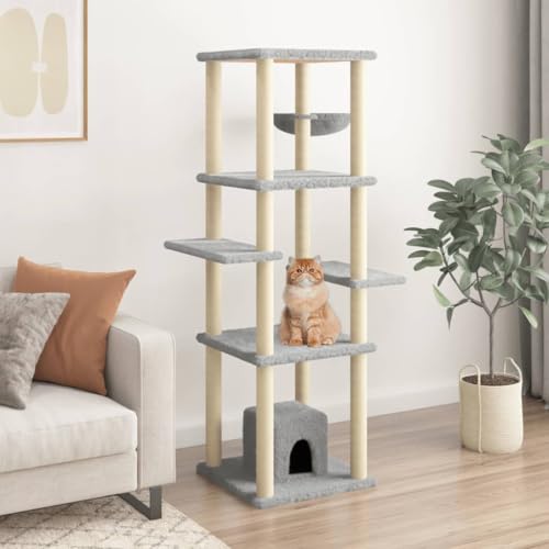 qohoio Kratzbaum mit Sisal-Kratzsäulen Katzen Baumhaus Katzen Kratzbaum Hellgrau 154 cm qohoio Kratzbaum mit Sisal-Kratzsäulen Katzen Baumhaus Katzen Kratzbaum Hellgrau 154 cm von qohoio