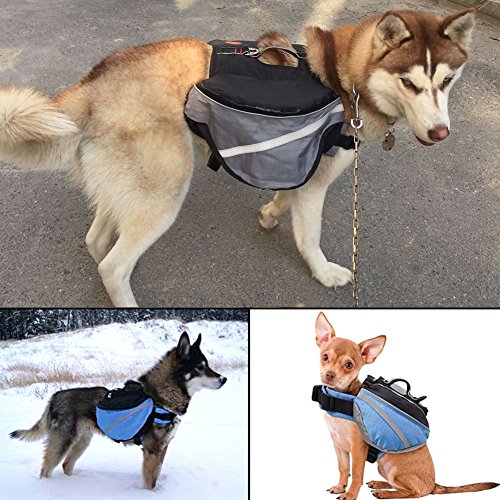 quanjucheer Satteltasche, Hunde-Rucksack, verstellbare Haustier-Tragetasche mit Taschen, für Reisen, Wandern, Camping, Größe S (hellgrau) von quanjucheer