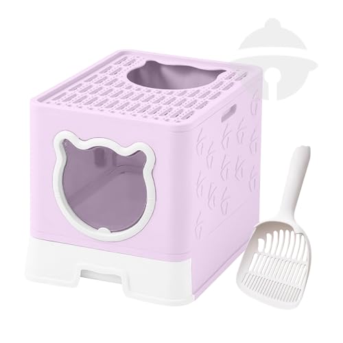 Katzentoilette, große gefaltete Katzentoilette mit Streuschaufel und Deckel, Vordereingang oben Ausgang Kitty Katzentoilette, abnehmbares Design, leicht zu reinigen (lila) von quolliter