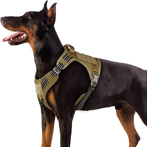 rabbitgoo Hundegeschirr Grosse Hunde, Anti Zug Geschirr Hund Verstellbar mit Griffe Verbreitert, Robust und Verschleißfest, Taktisches Hundegeschirr mit Metallschnallen zum Wandern(XL, Braun) von rabbitgoo