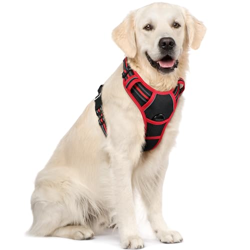 rabbitgoo Hundegeschirr Mittelgroße Hunde Anti Zug Geschirr Hund mit Kontrolle No Pull Verstellbar Hundegeschirr Grosse Hunde Atmungsaktiv Reflexstreifen Brustgeschirr Sichere Führung Schwarz+Rot XL von rabbitgoo