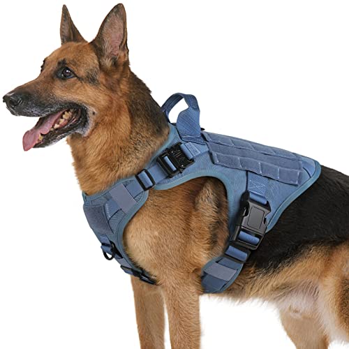 rabbitgoo No Pull Hundegeschirr Mittlere Grosse Hunde, Taktische Brustgeschirr mit MOLLE Griff Metallschnallen, Atmungsaktiv Militär Sicherheitsgeschirr, Verstellbares Gepolstert Hundeweste, XL Blau von rabbitgoo