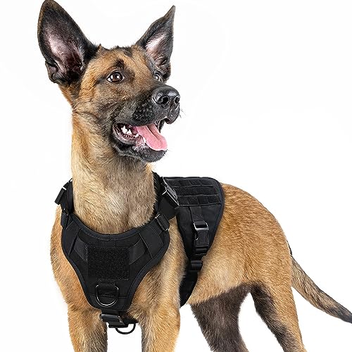 rabbitgoo No Pull Hundegeschirr Mittlere Grosse Hunde, Taktische Brustgeschirr mit MOLLE Griff Metallschnallen, Atmungsaktiv Militär Sicherheitsgeschirr, Verstellbares Gepolstert Hundeweste, S Schwarz von rabbitgoo