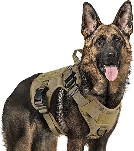 rabbitgoo No Pull Hundegeschirr Mittlere Grosse Hunde, Taktische Brustgeschirr mit MOLLE Griff Metallschnallen, Atmungsaktiv Militär Sicherheitsgeschirr, Verstellbares Gepolstert Hundeweste, XL Braun von rabbitgoo