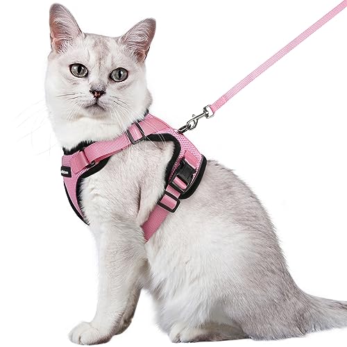 rabbitgoo Katzengeschirr mit Leine Softgeschirr für Katze Brustgeschirr Cat Harness Katzengarnitur ausbruchsicher verstellbar Katzenweste Rosa M von rabbitgoo