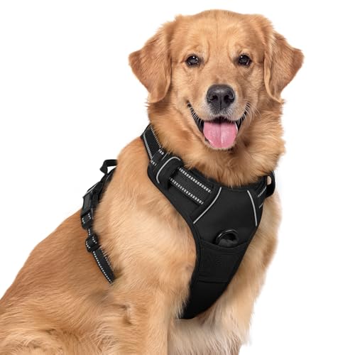 rabbitgoo No-Pull Hundegeschirr für große Hunde Welpengeschirr Einstellbar Weich Geschirr Sicher Kontrolle Brustgeschirr Gepolstert Dog Harness Schwarz XL von rabbitgoo