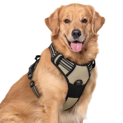 rabbitgoo Hundegeschirr Mittelgroße Hunde, Anti Zug Geschirr mit Kontrolle, No Pull Verstellbar Hundegeschirr Grosse Hunde, Atmungsaktiv Reflexstreifen Brustgeschirr Sichere Führung Kaki XL von rabbitgoo
