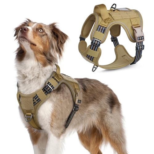 rabbitgoo Taktisches Hundegeschirr No Pull, Military Dog Vest Harness with Handle & Molle, Easy Control Service Dog Harness for Medium Dogs Training Walking, Brown, M von rabbitgoo