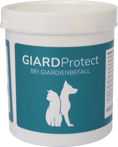 GiardProtect Pulver 140 g für Hunde & Katzen: Unterstützung bei Giardienbelastung, Mit Weizenkeim, Ingwer, Zink & Eisen, Einfach dosierbar mit Messlöffel von reboVet