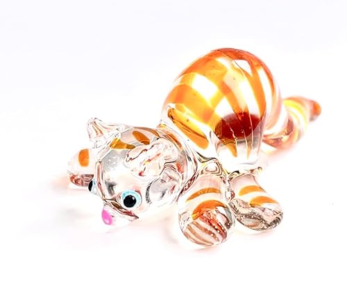 redchocol8® Handgefertigtes kleines handgefertigtes transparentes Glas Ingwer gestreifte Katze glänzend Dekor Terrarium Geschenk von redchocol8