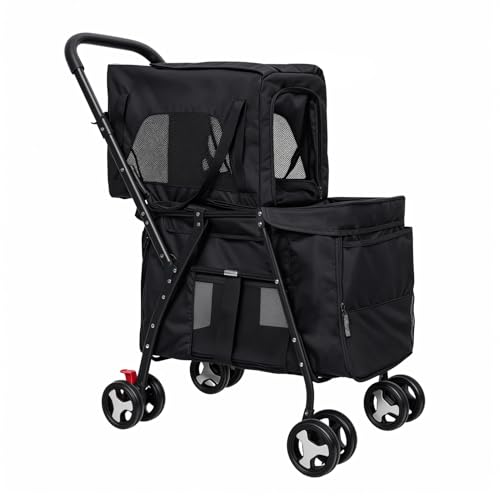 reukmuuc Doppeldecker Hundebuggy für mehrere Haustiere, Haustier-Transportwagen für 1–2 mittelgroße Hunde, zusammenklappbarer Haustier-Kinderwagen mit 360° drehbaren Rädern, ideal für Reisen und den reukmuuc Doppeldecker Hundebuggy für mehrere Haustiere, Haustier-Transportwagen für 1–2 mittelgroße Hunde, zusammenklappbarer Haustier-Kinderwagen mit 360° drehbaren Rädern, ideal für Reisen und den von reukmuuc