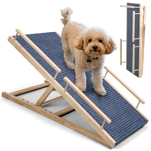 reukmuuc Hunderampe für Bett Couch, 4-lagige höhenverstellbare Haustiertreppenrampe mit 68.0 kg Kapazität & Anti-Rutsch-Oberfläche, faltbarer Rahmen & 95×43×55 cm, Hundetreppe aus Holz für Bett/Sofa reukmuuc Hunderampe für Bett Couch, 4-lagige höhenverstellbare Haustiertreppenrampe mit 68.0 kg Kapazität & Anti-Rutsch-Oberfläche, faltbarer Rahmen & 95×43×55 cm, Hundetreppe aus Holz für Bett/Sofa von reukmuuc