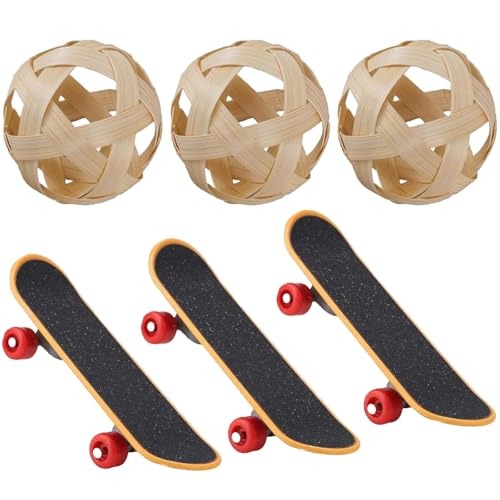 rflaueo U287-6 Skateboard und 3 Stück Schildkröten-Leckerli-Ball, Schildkröten-Leckerli-Ball und Trainingsskateboard-Spielzeug-Set, Schildkröte, Papageien-Training, Skateboard, Fütterungsbälle von rflaueo