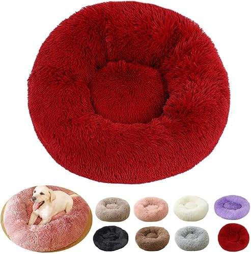 rngcpto Hundebett Grosse Hunde, Hundekissen Waschbar 110cm, Multi Farbe und Größen Hundekorb Flauschig Katzenkorb Rund, Katzenbett Hundebett XXL für Hunde und Kleine (110cm, Burgunderrot) von rngcpto