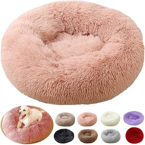 rngcpto Hundebett Grosse Hunde, Hundekissen Waschbar 110cm, Multi Farbe und Größen Hundekorb Flauschig Katzenkorb Rund, Katzenbett Hundebett XXL für Hunde und Kleine (110cm, Leder Rosa) von rngcpto