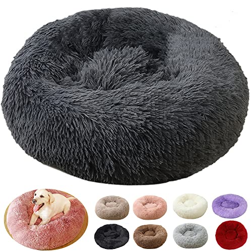 rngcpto Hundebett für Mittelgroße Hunde, Hundekissen Flauschig, Waschbar Katzenbett Hundekissen Donut, Rund Plüsch Hundekörbchen Hundesofa Katzenkissen Katzenbett (50cm, Dunkelgrau) von rngcpto