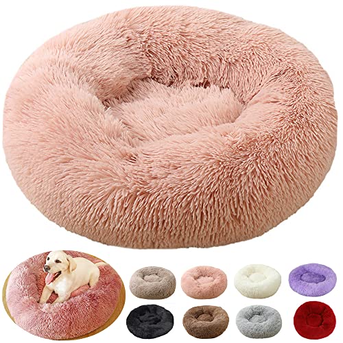 rngcpto Hundebett für Mittelgroße Hunde, Hundekissen Flauschig, Waschbar Katzenbett Hundekissen Donut, Rund Plüsch Hundekörbchen Hundesofa Katzenkissen Katzenbett (70cm, Leder Rosa) von rngcpto