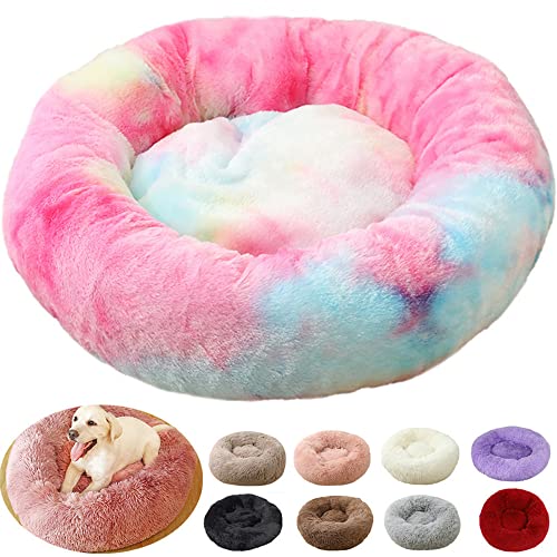 rngcpto Hundebett für Mittelgroße Hunde, Hundekissen Flauschig, Waschbar Katzenbett Hundekissen Donut, Rund Plüsch Hundekörbchen Hundesofa Katzenkissen Katzenbett (70cm, Rainbow) von rngcpto