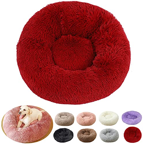 rngcpto Hundekissen Flauschig, Hundebett Grosse Hunde, Waschbar Rund Haustierbett Donut für Mittelgroße Hunde XL Hundesofa Antistress Kuschelig Hundekissen Katzenbett (60cm, Burgunderrot) von rngcpto