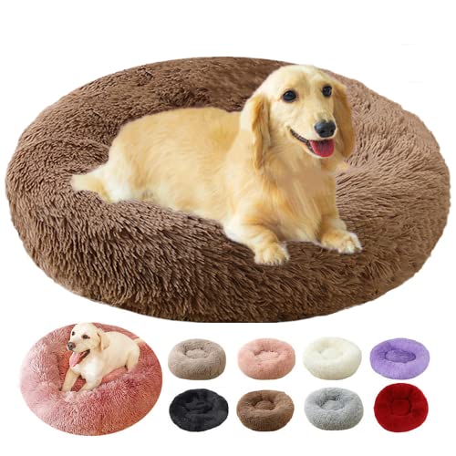 rngcpto Hundekissen Flauschig, Hundebett Grosse Hunde, Waschbar Rund Haustierbett Donut für Mittelgroße Hunde XL Hundesofa Antistress Kuschelig Hundekissen Katzenbett (90cm, Kaffee) von rngcpto