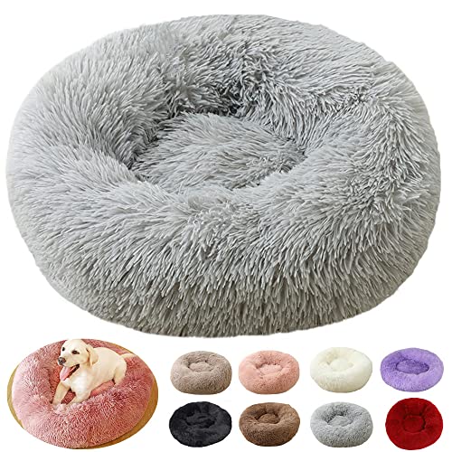 rngcpto Hundekissen Flauschig, Hundebett für Mittelgroße Hunde, Waschbar Rund Haustierbett für Mittelgroße Hunde XL Hundesofa Antistress Kuschelig Hundekissen Katzenbett (60cm, Hellgrau) von rngcpto