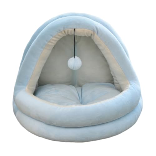 rockible Katzenbett für Den Innenbereich, Hundehöhle, Warm, mit Hängendem Spielzeug, Bequem, Weicher Plüsch, Waschbar, Abnehmbares Kissen, Welpenbett, Katzenha, L Hellblau rockible Katzenbett für Den Innenbereich, Hundehöhle, Warm, mit Hängendem Spielzeug, Bequem, Weicher Plüsch, Waschbar, Abnehmbares Kissen, Welpenbett, Katzenha, L Hellblau von rockible