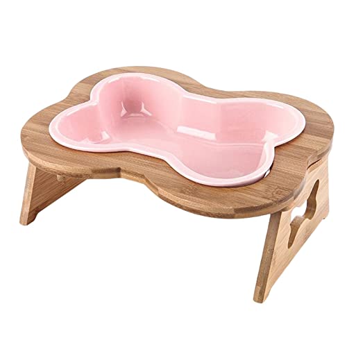 rockible Luxuriöser Futternapf für Haustiere, stilvolles Holzgestell, ergonomisches Design, Rosa von rockible