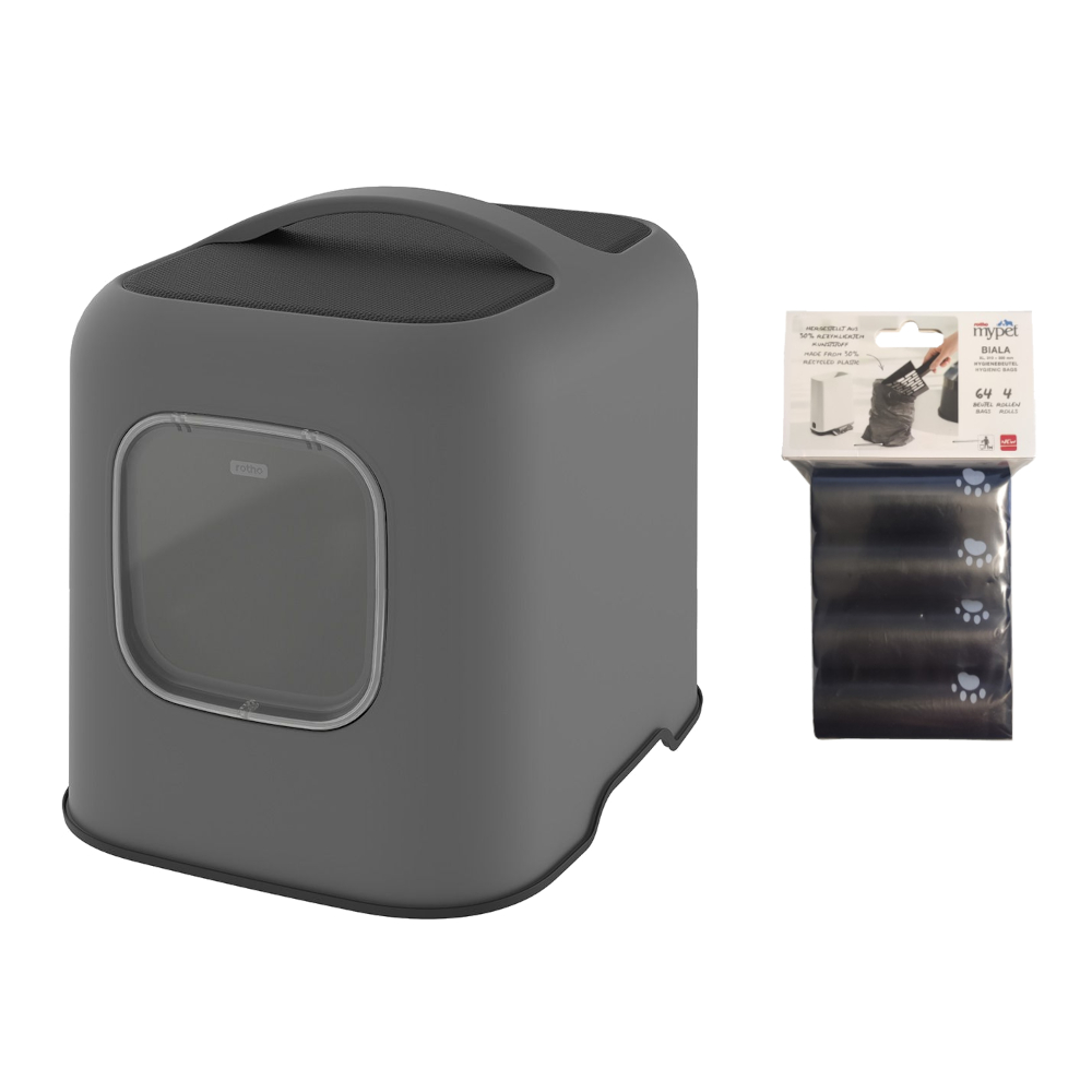 Rotho MyPet Katzentoilette BIALA - Sparset: Katzentoilette anthrazit + 4 x Hygienebeutel von rotho mypet
