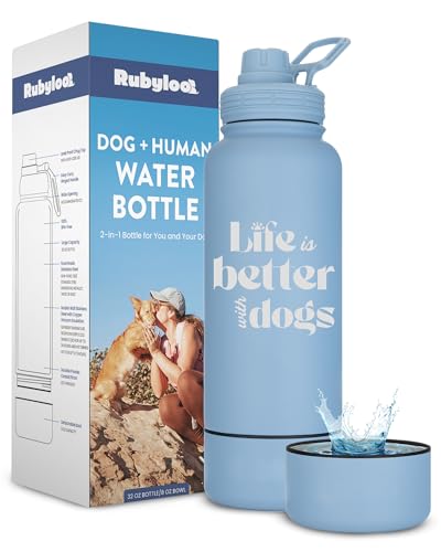 Hunde-Wasserflasche für Hundeliebhaber – 907.2 g Edelstahl doppelwandig isolierte Wasserflasche mit 227 ml befestigtem Hundenapf – ideales Geschenk für Hundeliebhaber – "Life is Better with Dogs" – Hunde-Wasserflasche für Hundeliebhaber – 907.2 g Edelstahl doppelwandig isolierte Wasserflasche mit 227 ml befestigtem Hundenapf – ideales Geschenk für Hundeliebhaber – "Life is Better with Dogs" – von rubyloo