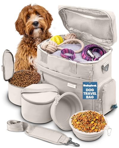 Rubyloo The Original Doggy Bag™ – Reisetasche für Hunde – Ultimatives Geschenk für Hundebesitzer – Enthält 2 BPA-freie Reiseschalen und 2 Futterbehälter – Haustier-Reise-Set für Autoreisen, Camping von rubyloo
