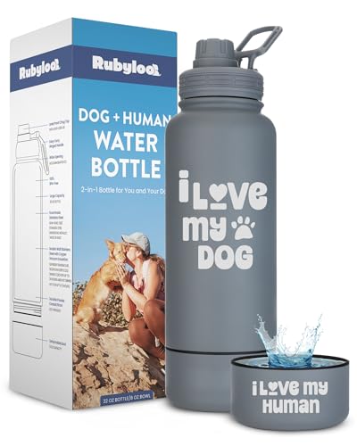 Wasserflasche für Hunde und Hundeliebhaber – 900 ml Edelstahl, doppelwandig isoliert mit 237 ml befestigtem Napf – tolles Weihnachtsgeschenk für Frauen – "I Love My Dog" – Rauchgrau Wasserflasche für Hunde und Hundeliebhaber – 900 ml Edelstahl, doppelwandig isoliert mit 237 ml befestigtem Napf – tolles Weihnachtsgeschenk für Frauen – "I Love My Dog" – Rauchgrau von rubyloo