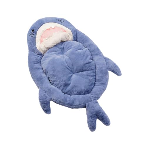 rujjftsy Haustierbett mit Cartoon-Hai-Motiv, atmungsaktiv, superweich, flauschig, bequem, warm, abnehmbar, Plüsch, Nes Bett von rujjftsy
