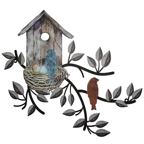 Vogel Wanddekoration, 11,8 x 10,6 Zoll Metallbaum mit Vogelhaus, hängende Metallwandkunst, Vintage Metalldekor für Außengarten Garten Yard Zaun Park Metall Wandkunst Vogel Wanddekoration, 11,8 x 10,6 Zoll Metallbaum mit Vogelhaus, hängende Metallwandkunst, Vintage Metalldekor für Außengarten Garten Yard Zaun Park Metall Wandkunst von rupusiner