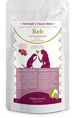 Herrmanns Reh Menu 1 mit Bio-Süsskartoffeln, Bio-Beeren, Bio-Nachtkerzenöl 130g Hundefutter, 12er Pack (12 x 130g) von Herrmanns