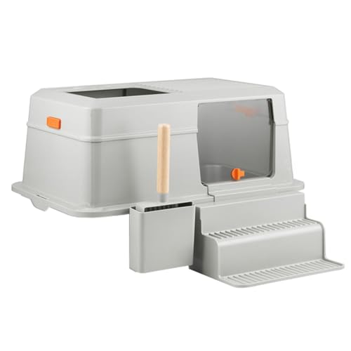 Katzentoilette aus Edelstahl mit Deckel, Katzentoilette mit Fronteingang und Ausgang oben, leicht zu reinigende Katzentoilette aus Metall mit Schaufel und Leiter von ruyi-1986