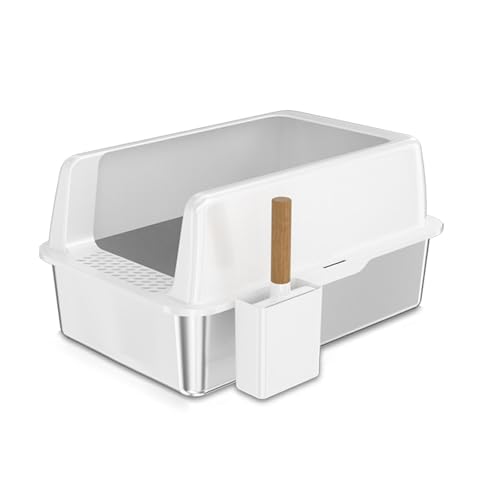 Katzentoilette aus Edelstahl mit Verschluss mit hohem Rand, Metallstreu mit offener Oberseite und Schaufel, antihaftbeschichtet, leicht zu reinigen, ideal für Familien von ruyi-1986