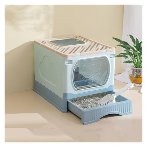 Maison de Toilette Faltbare Katzentoilette, extra großer oberer Eingang mit Deckel, XL Katzentoilette für große Katzen, leicht zu reinigende Katzentoilette (blau) von ruyi-1986