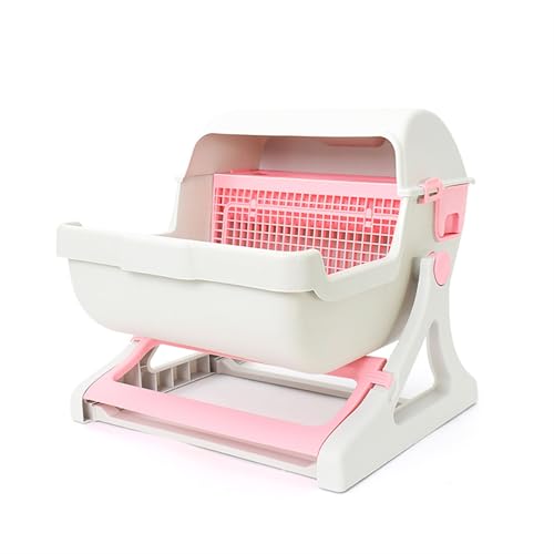 ruyi-1986 Katzentoilette, groß, halbgeschlossen, halbautomatisch, kippbar, für Haustiere, leicht zu reinigen, Katzentoilette (Pink) von ruyi-1986