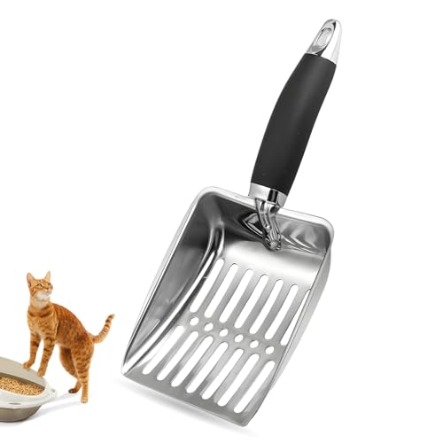 saijer Katzenklo Schaufel Metall, Katzenstreuschaufel Katzenstreu Schaufel aus Edelstahl Tiefer Katzenschaufel für Katzenklo Lochabstand 5mm Länge 26cm für Katzenstreu Klumpstreu (Schwarz) von saijer