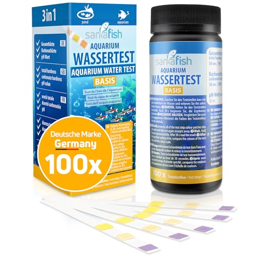 sanafish Aquarium Wassertest Basis - pH, GH, KH. 100 Wasserteststreifen in Dose. Für Aquarien und Teiche. von sanafish