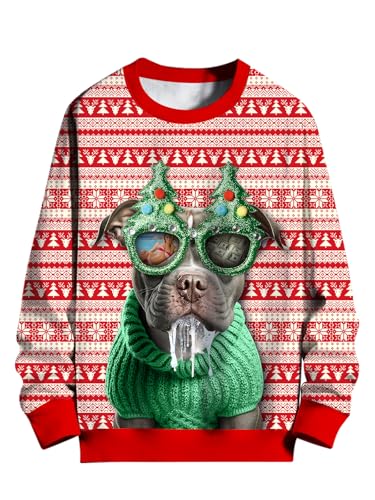 SANKILL Hässlicher Weihnachtspullover für Männer und Frauen, lustiger Weihnachtspullover für Paare, hässliches Weihnachts-Sweatshirt, D10 Sabbernder Hund, Large-X-Large SANKILL Hässlicher Weihnachtspullover für Männer und Frauen, lustiger Weihnachtspullover für Paare, hässliches Weihnachts-Sweatshirt, D10 Sabbernder Hund, Large-X-Large von sankill