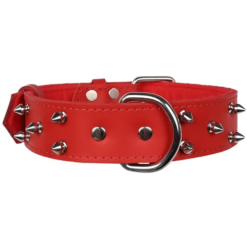Rotes Leder Stachelhalsband, Hundehalsband 40mm/57cm von sarcia.eu