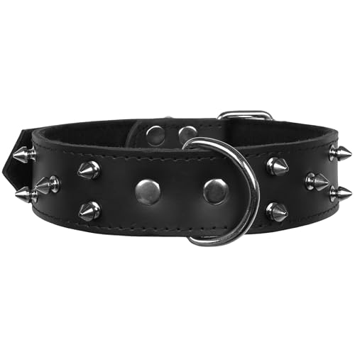 Schwarzes Leder Stachelhalsband, Hundehalsband 40mm/46cm von sarcia.eu