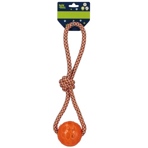 ZERRSPIELZEUG MIT Ball für Hunde, ROBUST 35 cm, 3in1 Spielzeug ZUM APPORTIEREN, ZIEHEN, Baumwollschnur (C) von sarcia.eu