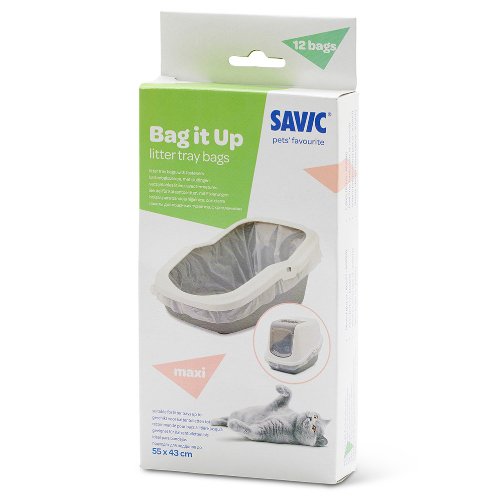 Savic Katzentoilette Aseo mit hohem Rand - Bag it Up Litter Tray Bags, Maxi, 1 x 12 Stück von savic