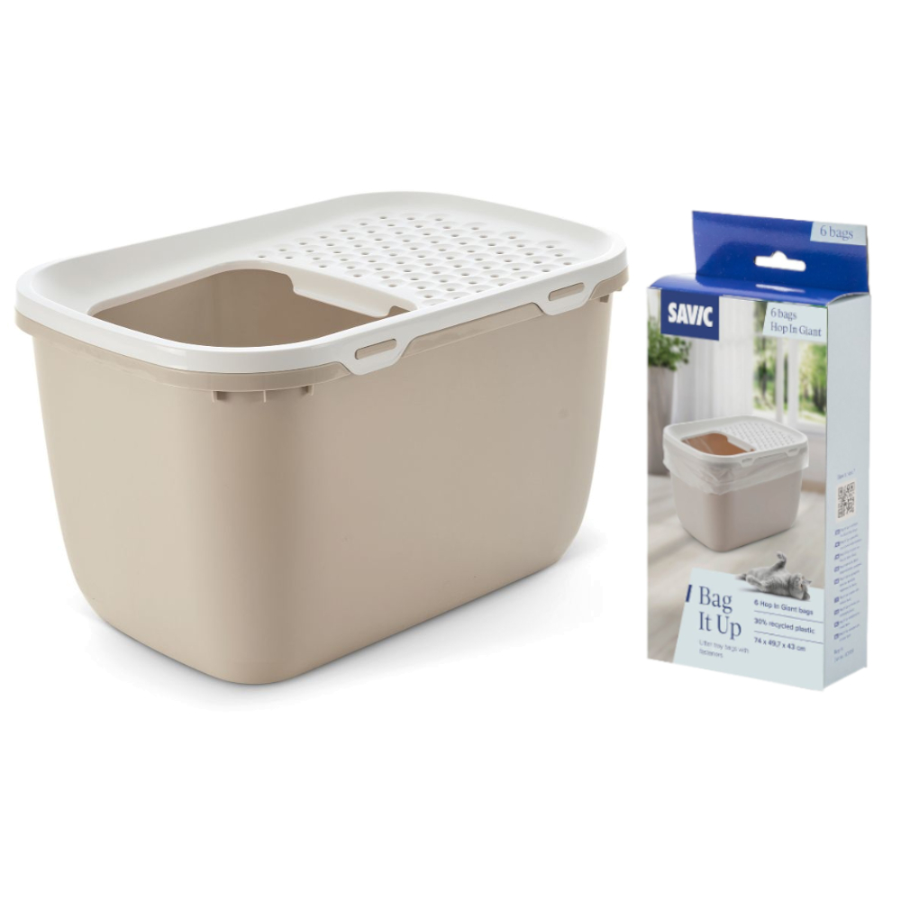Savic Katzentoilette Hop In Giant - Starterset: Toilette mocca/weiß + 6 Bag it up von savic