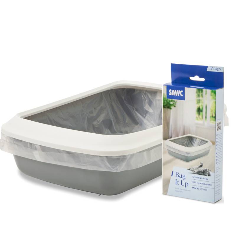 Savic Katzentoilette Iriz mit Rand - 50 cm - Starterset: Toilette grau/weiß + 12 Bag it up von savic