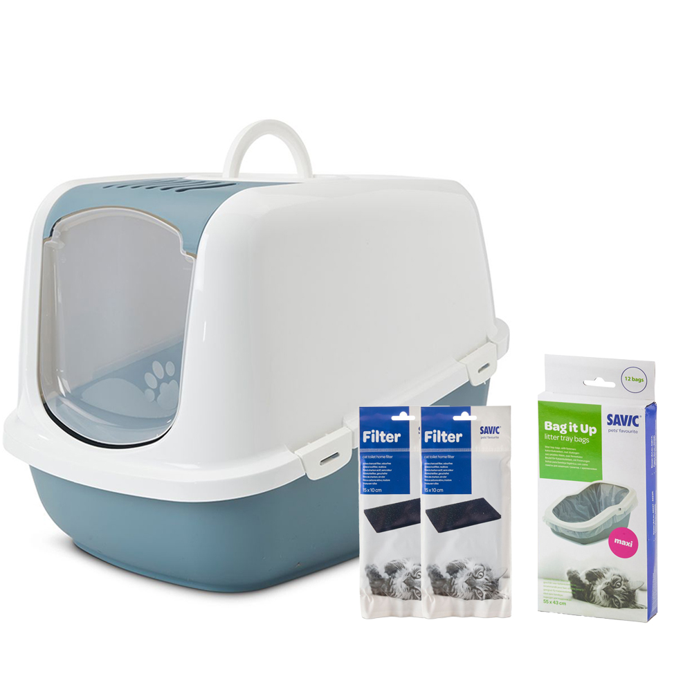 Savic Katzentoilette Nestor Jumbo - Toilette blaustein/weiß + 2 extra Filter + 6 Bag it up Savic Katzentoilette Nestor Jumbo - Toilette blaustein/weiß + 2 extra Filter + 6 Bag it up von savic