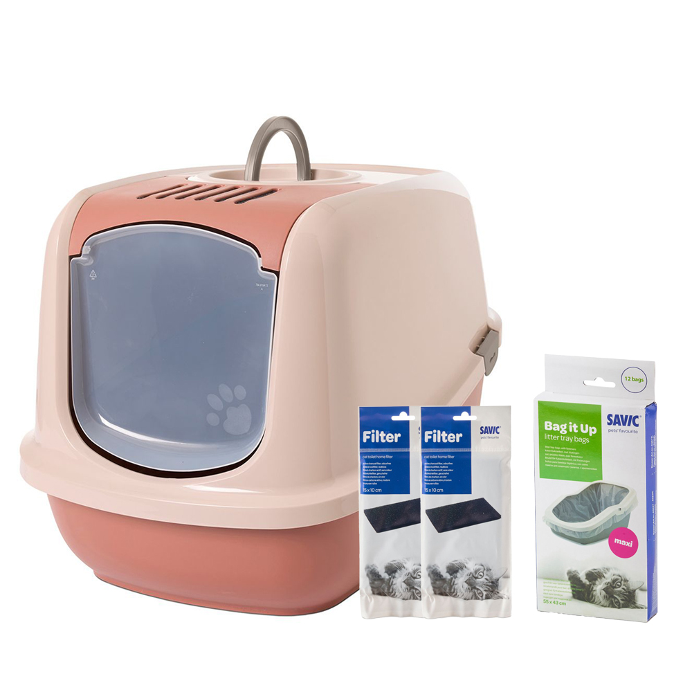 Savic Katzentoilette Nestor Jumbo - Toilette champagner rosa/ toskana rot + 2 extra Filter + 6 Bag it up Savic Katzentoilette Nestor Jumbo - Toilette champagner rosa/ toskana rot + 2 extra Filter + 6 Bag it up von savic