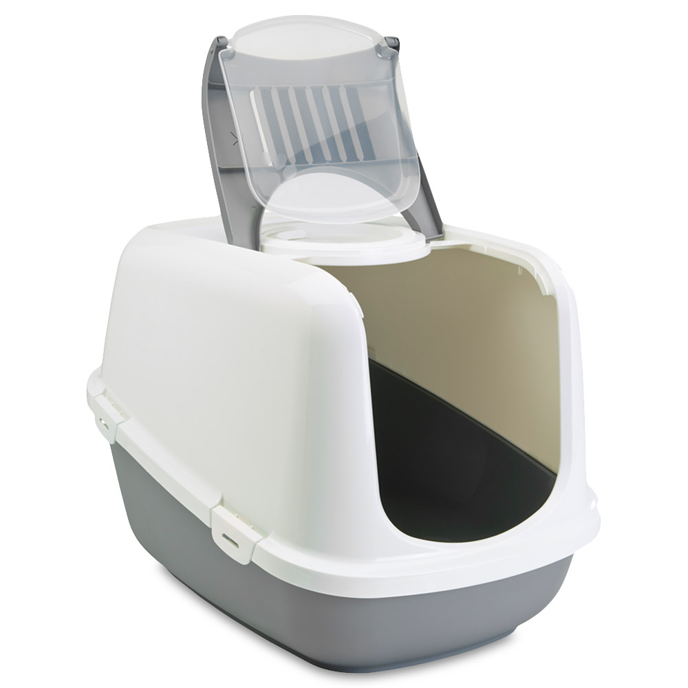 Savic Katzentoilette Nestor Jumbo - Toilette hellgrau/weiß + 2 extra Filter + 6 Bag it up von savic